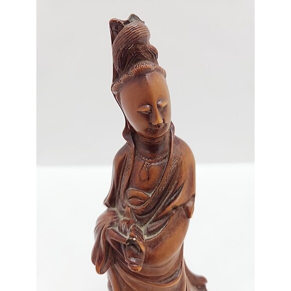 Vintage Hand Carved Wood Chinese Lady Figure Statue 8" Tall - Picture 8 of 8
